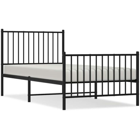 Cadre de lit métal sans matelas avec pied de lit noir 90x190 cm