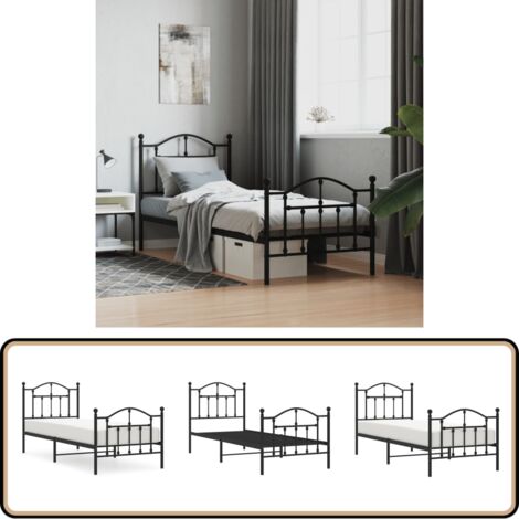 Cadre de lit métal sans matelas avec pied de lit noir 90x190 cm - Cadre De Lit - Lit Double - Lit Metal - Lit Noir - Meuble Chambre