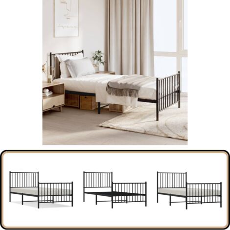 Cadre de lit métal sans matelas avec pied de lit noir 90x190 cm - Cadre De Lit - Lit Double - Lit Metal - Lit Noir - Meuble Chambre