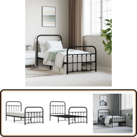 Cadre de lit métal sans matelas avec pied de lit noir 90x190 cm - Cadre De Lit - Lit Double - Lit Metal - Lit Noir - Meuble Chambre