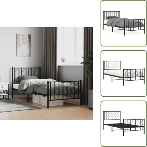 Cadre de lit métal sans matelas avec pied de lit noir 90x190 cm - Cadre De Lit - Lit Double - Lit Metal - Lit Noir - Meuble Chambre