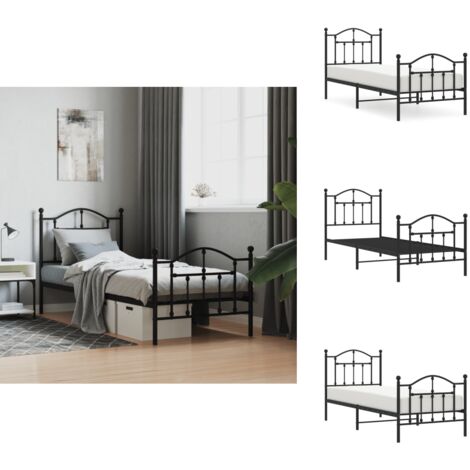Cadre de lit métal sans matelas avec pied de lit noir 90x190 cm - Cadre De Lit - Lit Double - Lit Metal - Lit Noir - Meuble Chambre