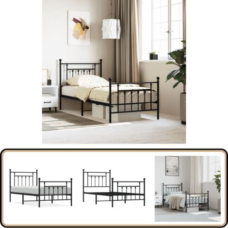 Cadre de lit métal sans matelas avec pied de lit noir 90x190 cm - Cadre De Lit - Lit Double - Lit Metal - Literie - Meuble Chambre