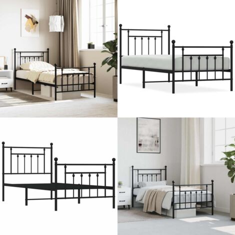 Cadre de lit métal sans matelas avec pied de lit noir 90x190 cm - Cadre De Lit - Lit Double - Lit Metal - Literie - Meuble Chambre - Home & Living