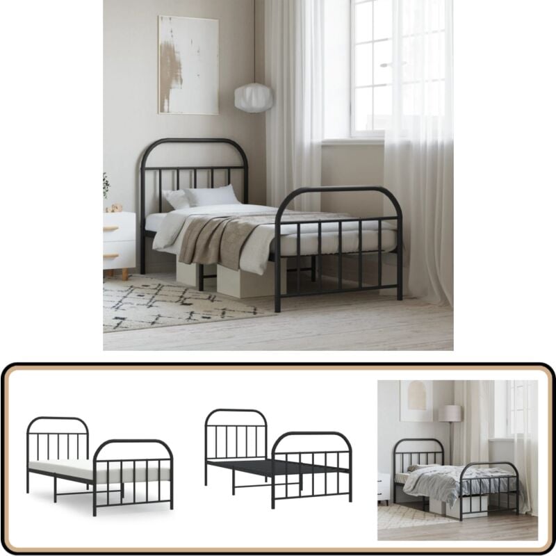Cadre de lit métal sans matelas avec pied de lit noir 90x190 cm - Cadre De Lit - Lit Simple - Lit Metal - Lit Noir - Meuble Chambre