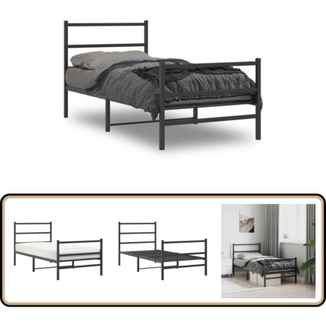 Cadre de lit métal sans matelas avec pied de lit noir 90x190 cm - Cadre De Lit - Lit Simple - Lit Metal - Lit Noir - Meuble Chambre
