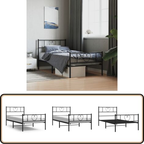 Cadre de lit métal sans matelas avec pied de lit noir 90x190 cm - Cadre De Lit - Lit Simple - Lit Metal - Lit Noir - Meuble Chambre