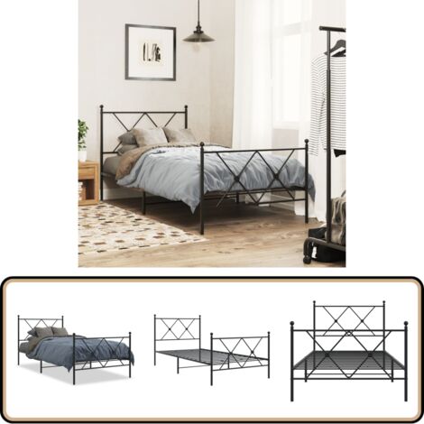 Cadre de lit métal sans matelas avec pied de lit noir 90x190 cm - Cadre De Lit - Lit Simple - Lit Metal - Lit Noir - Meuble Chambre