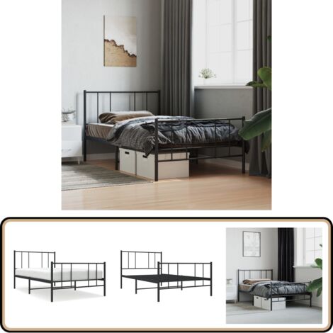 Cadre de lit métal sans matelas avec pied de lit noir 90x190 cm - Cadre De Lit - Lit Simple - Lit Metal - Lit Noir - Meuble Chambre