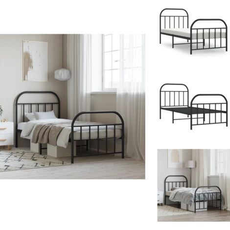 Cadre de lit métal sans matelas avec pied de lit noir 90x190 cm - Cadre De Lit - Lit Simple - Lit Metal - Lit Noir - Meuble Chambre