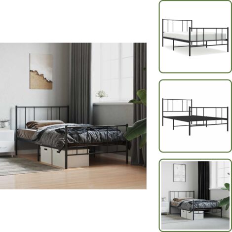 Cadre de lit métal sans matelas avec pied de lit noir 90x190 cm - Cadre De Lit - Lit Simple - Lit Metal - Lit Noir - Meuble Chambre