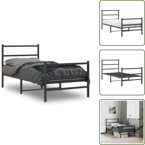 Cadre de lit métal sans matelas avec pied de lit noir 90x190 cm - Cadre De Lit - Lit Simple - Lit Metal - Lit Noir - Meuble Chambre