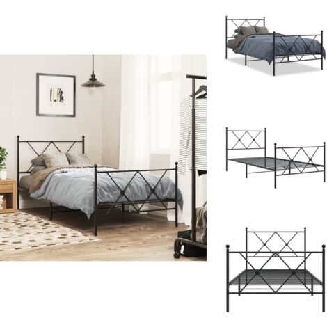 Cadre de lit métal sans matelas avec pied de lit noir 90x190 cm - Cadre De Lit - Lit Simple - Lit Metal - Lit Noir - Meuble Chambre