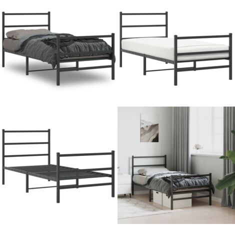 Cadre de lit métal sans matelas avec pied de lit noir 90x190 cm - Cadre De Lit - Lit Simple - Lit Metal - Lit Noir - Meuble Chambre - Home & Living
