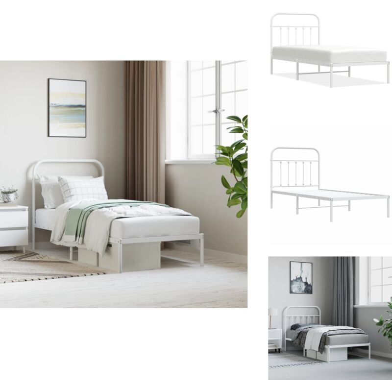 Vidaxl - Cadre de lit métal sans matelas avec tête de lit blanc 90x190cm - Cadre De Lit - Lit Simple - Lit Metal - Lit Blanc - Meuble Chambre