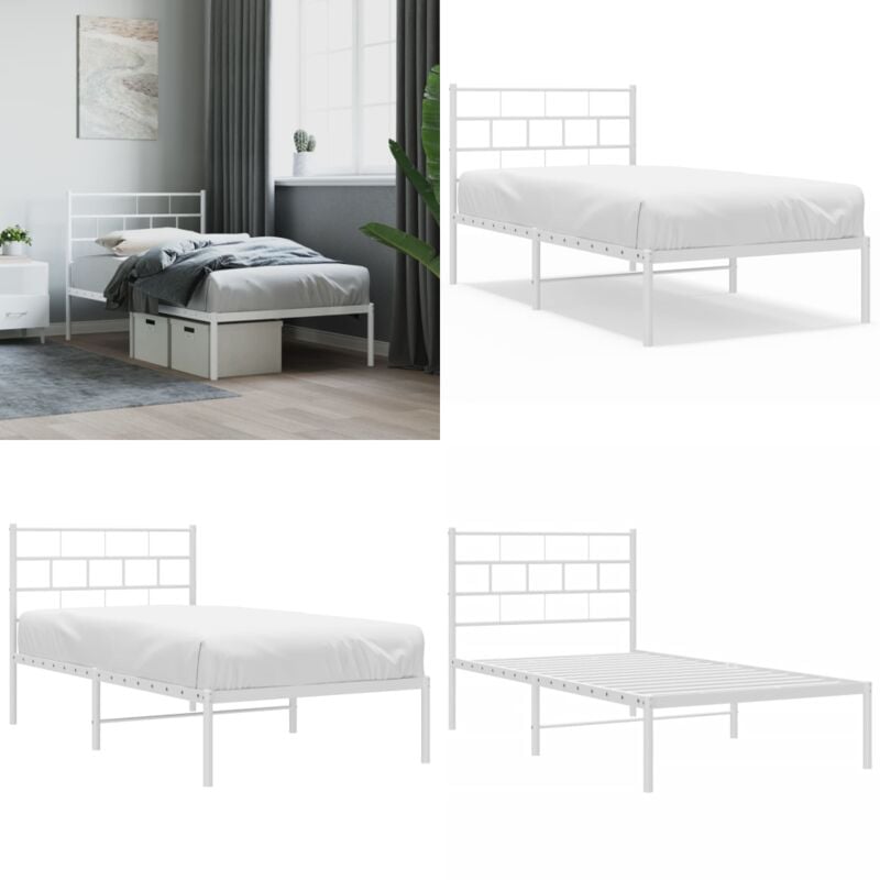 Cadre de lit métal sans matelas avec tête de lit blanc 90x190cm - Cadre De Lit Metal - Lit Simple - Lit Blanc - Lit Avec Têtedé Lit - Sommier - Home