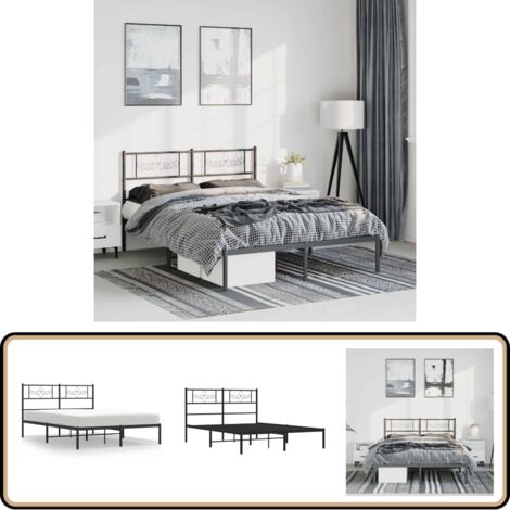 Cadre de lit métal sans matelas avec tête de lit noir 135x190cm - Cadre De Lit - Lit Double - Lit Metal - Lit Avec Têtedé Lit - Sommier
