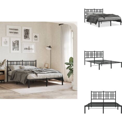 Cadre de lit métal sans matelas avec tête de lit noir 140x190cm - Cadre De Lit - Lit Double - Lit Metal - Lit Avec Têtedé Lit - Sommier