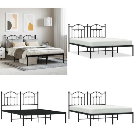 Cadre de lit métal sans matelas avec tête de lit noir 140x190cm - Cadre De Lit - Lit Double - Lit Metal - Lit Avec Têtedé Lit - Sommier - Home & Living