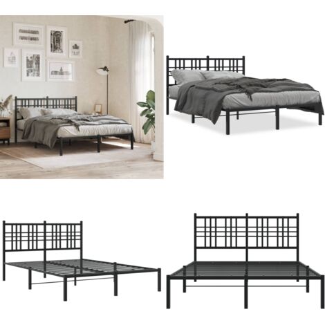 Cadre de lit métal sans matelas avec tête de lit noir 140x190cm - Cadre De Lit - Lit Double - Lit Metal - Lit Avec Têtedé Lit - Sommier - Home & Living