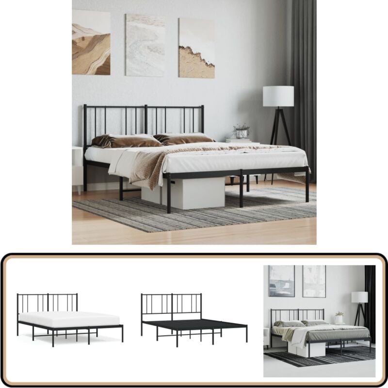 Cadre de lit métal sans matelas avec tête de lit noir 140x190cm - Cadre De Lit - Lit Double - Lit Metal - Lit Moderne - Literie