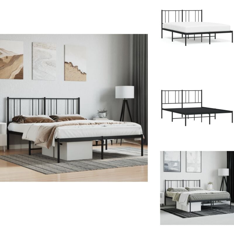 Vidaxl - Cadre de lit métal sans matelas avec tête de lit noir 140x190cm - Cadre De Lit - Lit Double - Lit Metal - Lit Moderne - Literie
