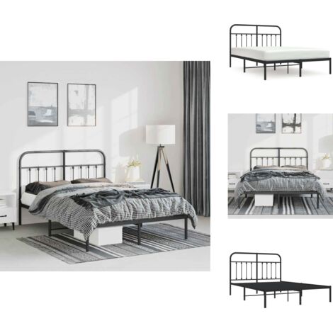 Cadre de lit métal sans matelas avec tête de lit noir 150x200cm - Cadre De Lit - Lit Double - Lit Metal - Lit Avec Têtedé Lit - Meuble Chambre