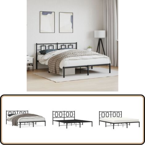 Cadre de lit métal sans matelas avec tête de lit noir 150x200cm - Cadre De Lit - Lit Double - Lit Metal - Lit Avec Têtedé Lit - Sommier
