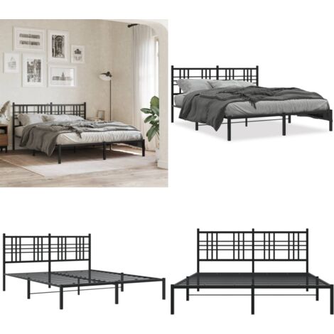 Cadre de lit métal sans matelas avec tête de lit noir 150x200cm - Cadre De Lit - Lit Double - Lit Metal - Lit Avec Têtedé Lit - Sommier - Home & Living