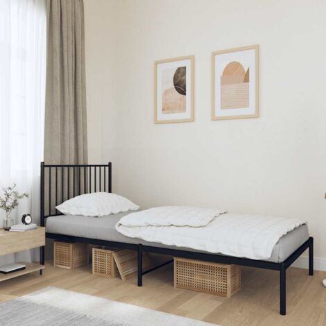 Cadre de lit métal sans matelas avec tête de lit noir 90x190 cm