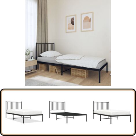 Cadre de lit métal sans matelas avec tête de lit noir 90x190 cm - Cadre De Lit - Lit Double - Lit Metal - Lit Moderne - Literie