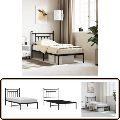 Cadre de lit métal sans matelas avec tête de lit noir 90x190 cm - Cadre De Lit - Lit Double - Lit Metal - Lit Moderne - Literie