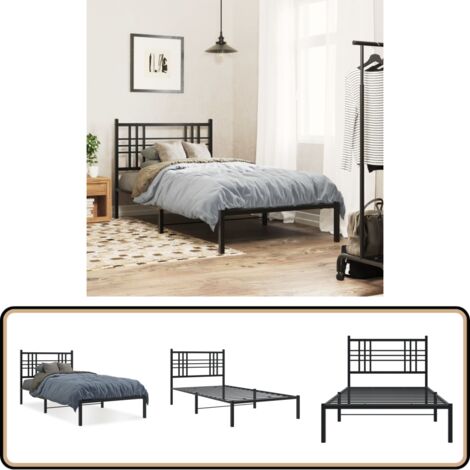 Cadre de lit métal sans matelas avec tête de lit noir 90x190 cm - Cadre De Lit - Lit Double - Lit Metal - Lit Moderne - Literie
