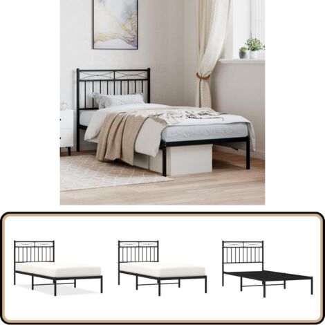Cadre de lit métal sans matelas avec tête de lit noir 90x190 cm - Cadre De Lit - Lit Double - Lit Metal - Lit Moderne - Literie