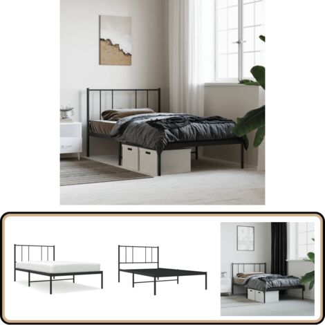 Cadre de lit métal sans matelas avec tête de lit noir 90x190 cm - Cadre De Lit - Lit Double - Lit Metal - Lit Moderne - Literie