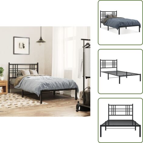 Cadre de lit métal sans matelas avec tête de lit noir 90x190 cm - Cadre De Lit - Lit Double - Lit Metal - Lit Moderne - Literie
