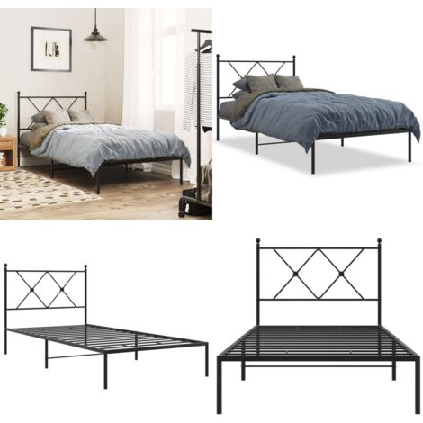 Cadre de lit métal sans matelas avec tête de lit noir 90x190 cm - Cadre De Lit - Lit Double - Lit Metal - Lit Moderne - Literie - Home & Living