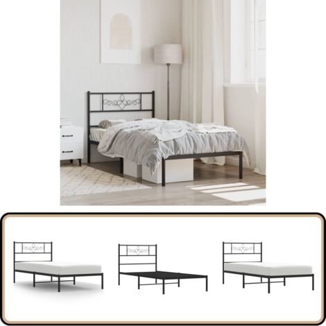 Cadre de lit métal sans matelas avec tête de lit noir 90x190 cm - Cadre De Lit - Lit Double - Lit Metal - Lit Noir - Meuble Chambre