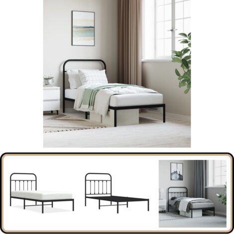 Cadre de lit métal sans matelas avec tête de lit noir 90x190 cm - Cadre De Lit - Lit Double - Lit Metal - Lit Noir - Meuble Chambre