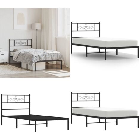 Cadre de lit métal sans matelas avec tête de lit noir 90x190 cm - Cadre De Lit - Lit Double - Lit Metal - Lit Noir - Meuble Chambre - Home & Living
