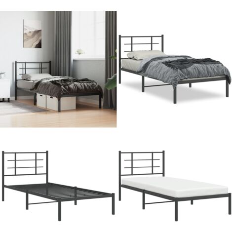 Cadre de lit métal sans matelas avec tête de lit noir 90x190 cm - Cadre De Lit - Lit Double - Lit Metal - Lit Noir - Meuble Chambre - Home & Living