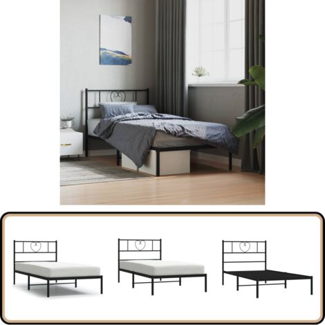 Cadre de lit métal sans matelas avec tête de lit noir 90x190 cm - Cadre De Lit - Lit Double - Lit Metal - Literie - Meuble Chambre