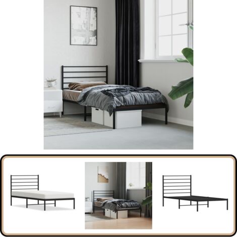 Cadre de lit métal sans matelas avec tête de lit noir 90x190 cm - Cadre De Lit - Lit Double - Lit Metal - Literie - Meuble Chambre
