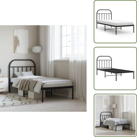 Cadre de lit métal sans matelas avec tête de lit noir 90x190 cm - Cadre De Lit - Lit Double - Lit Metal - Literie - Meuble Chambre