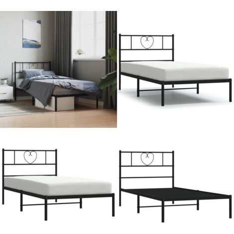 Cadre de lit métal sans matelas avec tête de lit noir 90x190 cm - Cadre De Lit - Lit Double - Lit Metal - Literie - Meuble Chambre - Home & Living