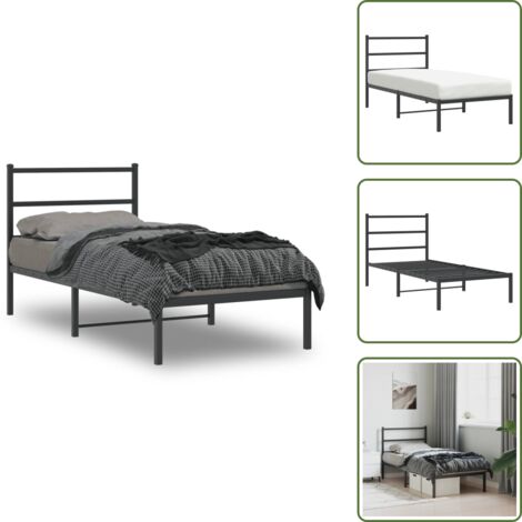 Cadre de lit métal sans matelas avec tête de lit noir 90x190 cm - Cadre De Lit - Lit Simple - Lit Metal - Lit Noir - Meuble Chambre