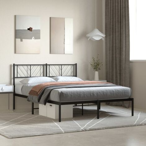 Cadre de lit métal sans matelas avec tête de lit-Structure de lit avec panneau de lit noir 120x190cm 484636