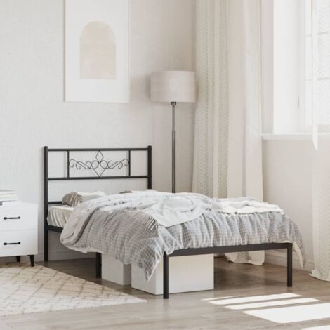 Cadre de lit métal sans matelas avec tête de lit-Structure de lit avec panneau de lit noir 90x190 cm 488209