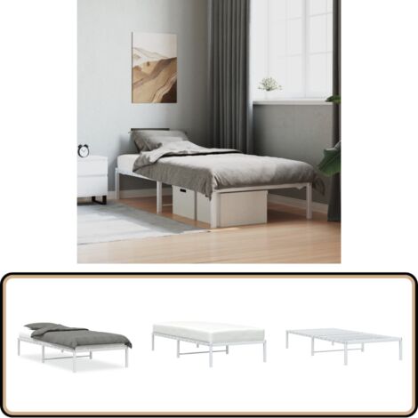 Cadre de lit métal sans matelas blanc 90x190 cm - Cadre De Lit - Lit Simple - Lit Metal - Lit Blanc - Meuble Chambre