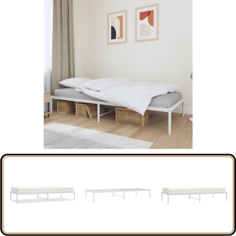 Cadre de lit métal sans matelas blanc 90x200 cm - Cadre De Lit - Lit Simple - Lit Metal - Lit Blanc - Meuble Chambre